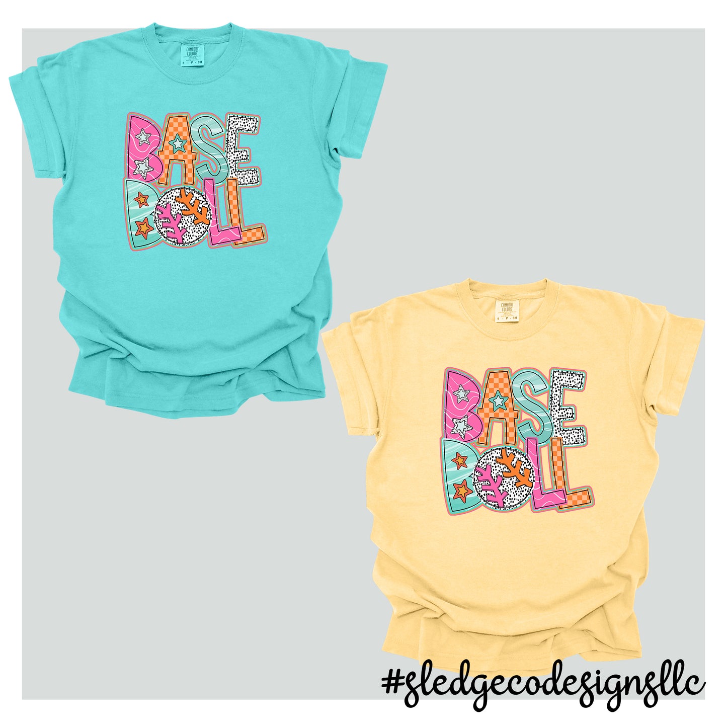 BRIGHT & FUN BASEBALL TEE | HAND DRAWN DOODLE |  Custom Unisex Tshirt