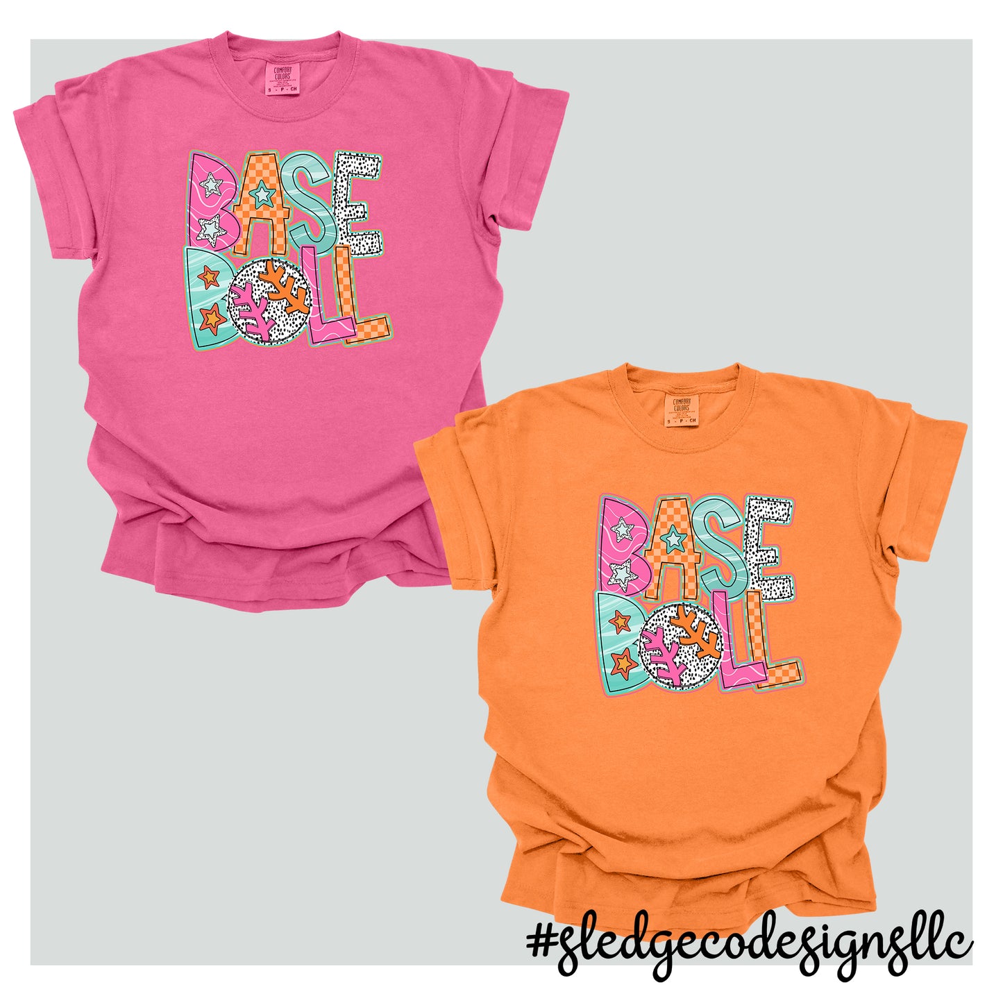 BRIGHT & FUN BASEBALL TEE | HAND DRAWN DOODLE |  Custom Unisex Tshirt