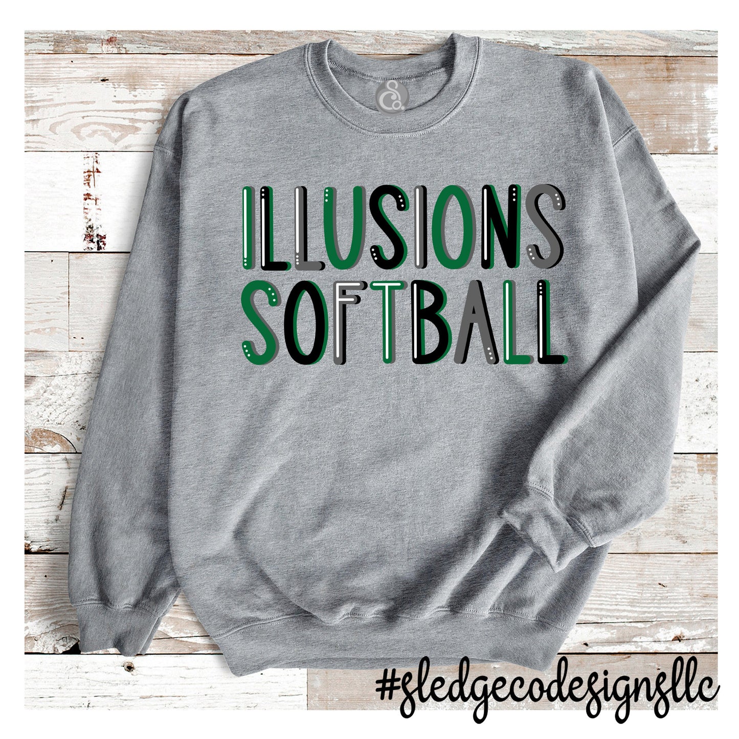 Illusions Softball GREY LETTERED | CUSTOM UNISEX SWEATSHIRT