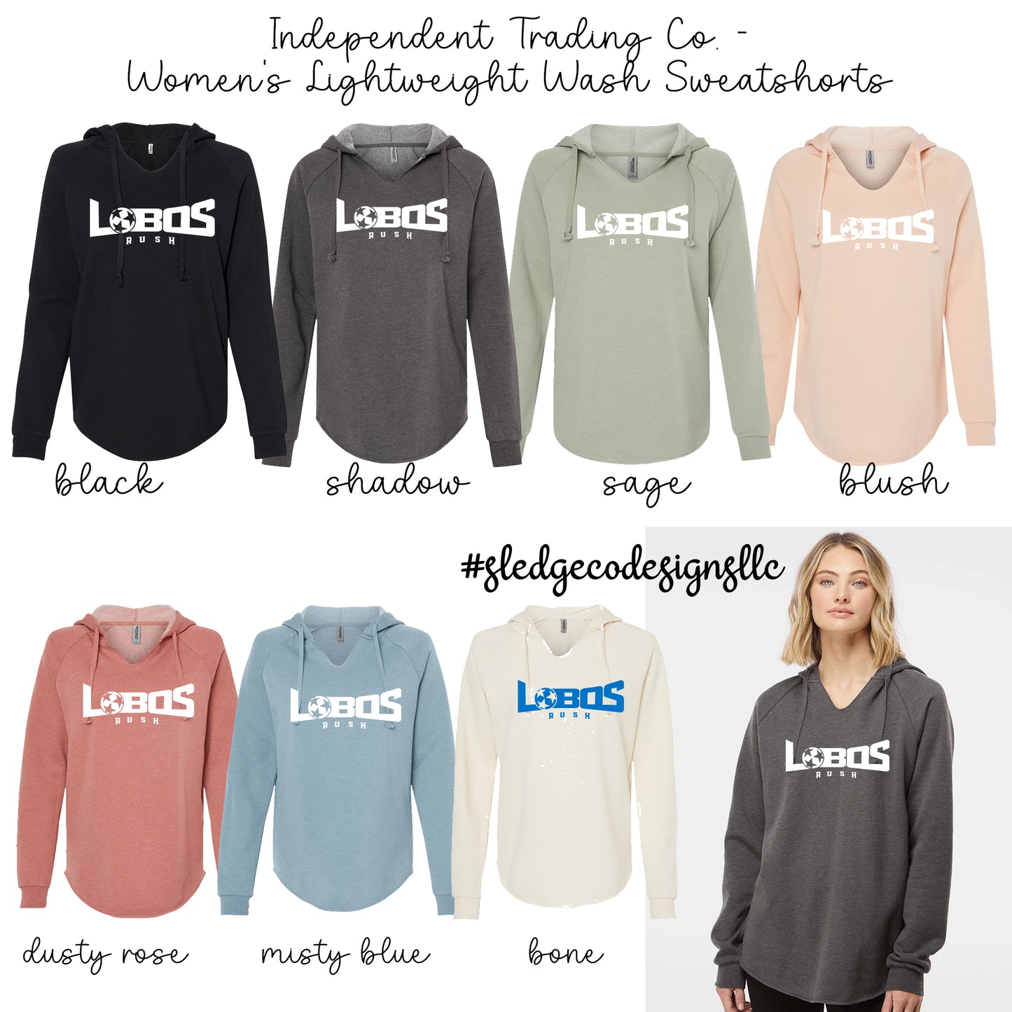 Lobos Soccer | ITC | Women’s Lightweight Wash Hooded Sweatshirt