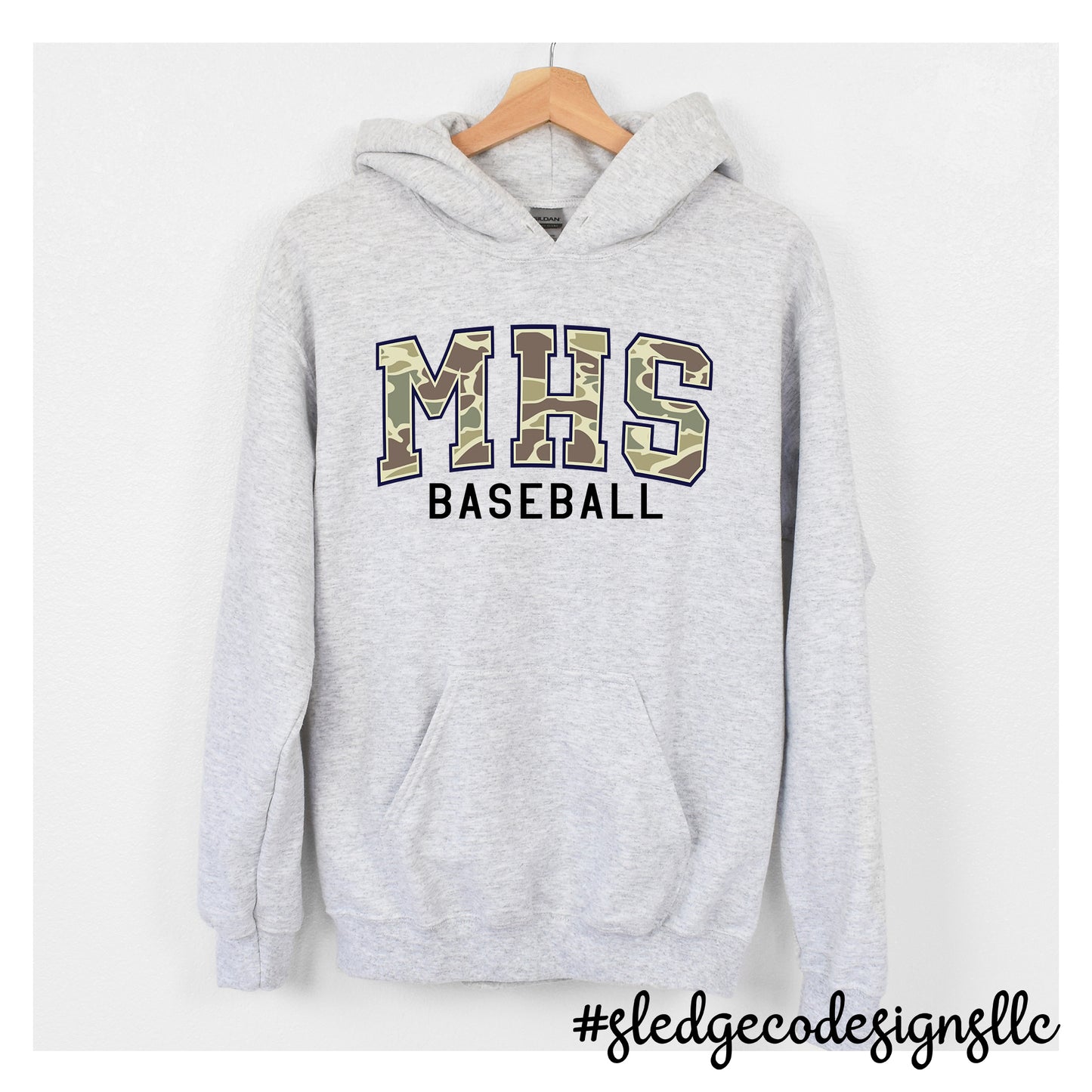 MHS MAGNOLIA HEIGHTS BASEBALL CAMO | UNISEX CUSTOM GREY HOODIE