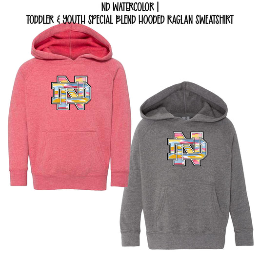 NORTH DELTA | ND LOGO PASTEL | Toddler & YOUTH Special Blend Hooded Raglan Sweatshirt