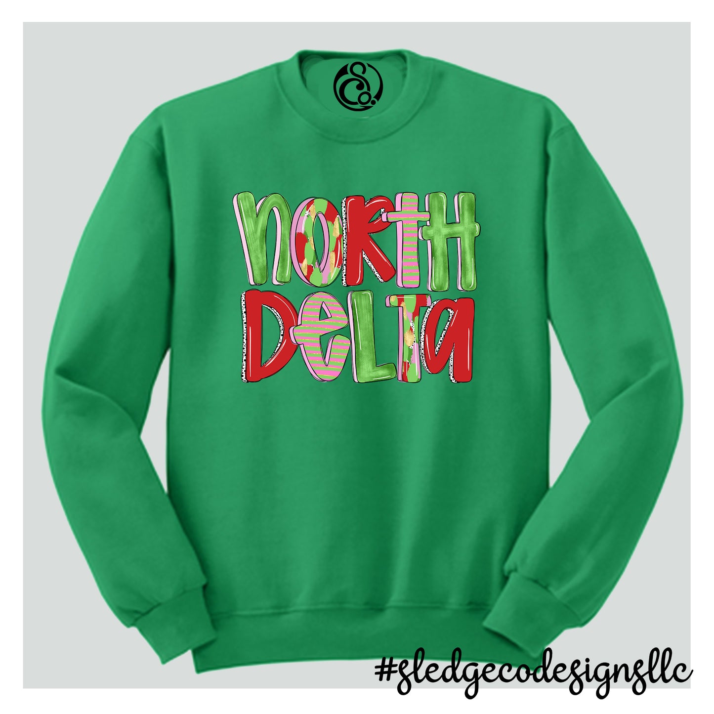 NORTH DELTA | RED & GREEN DOODLE | CUSTOM UNISEX SWEATSHIRT