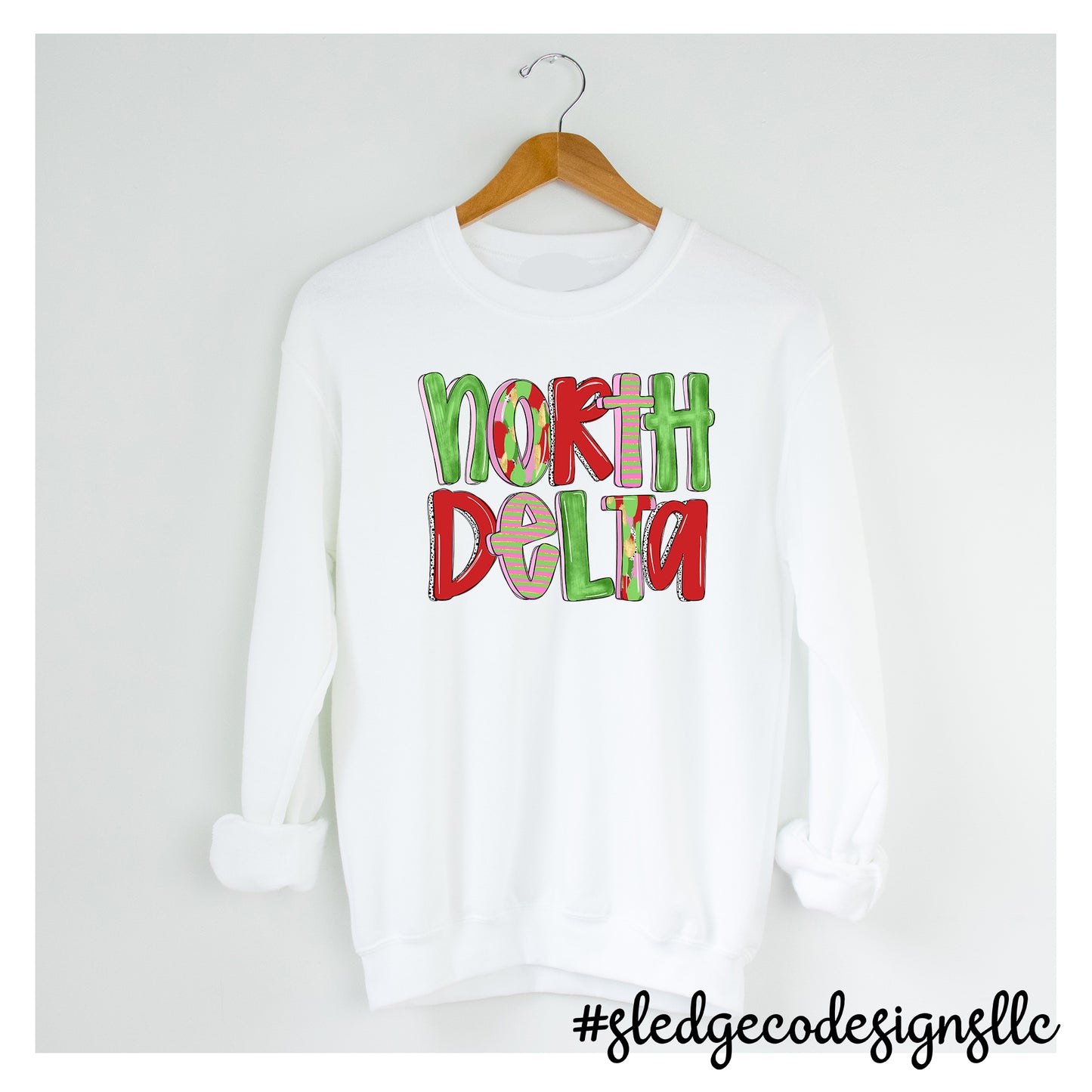 NORTH DELTA | RED & GREEN DOODLE | CUSTOM UNISEX SWEATSHIRT