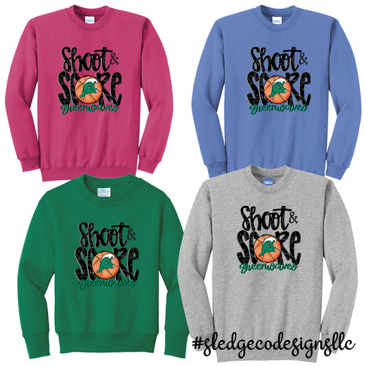 PREORDER: SHOOT AND SCORE NORTH DELTA GREENWAVES | BASKETBALL | CUSTOM UNISEX HANDDRAWN SWEATSHIRT