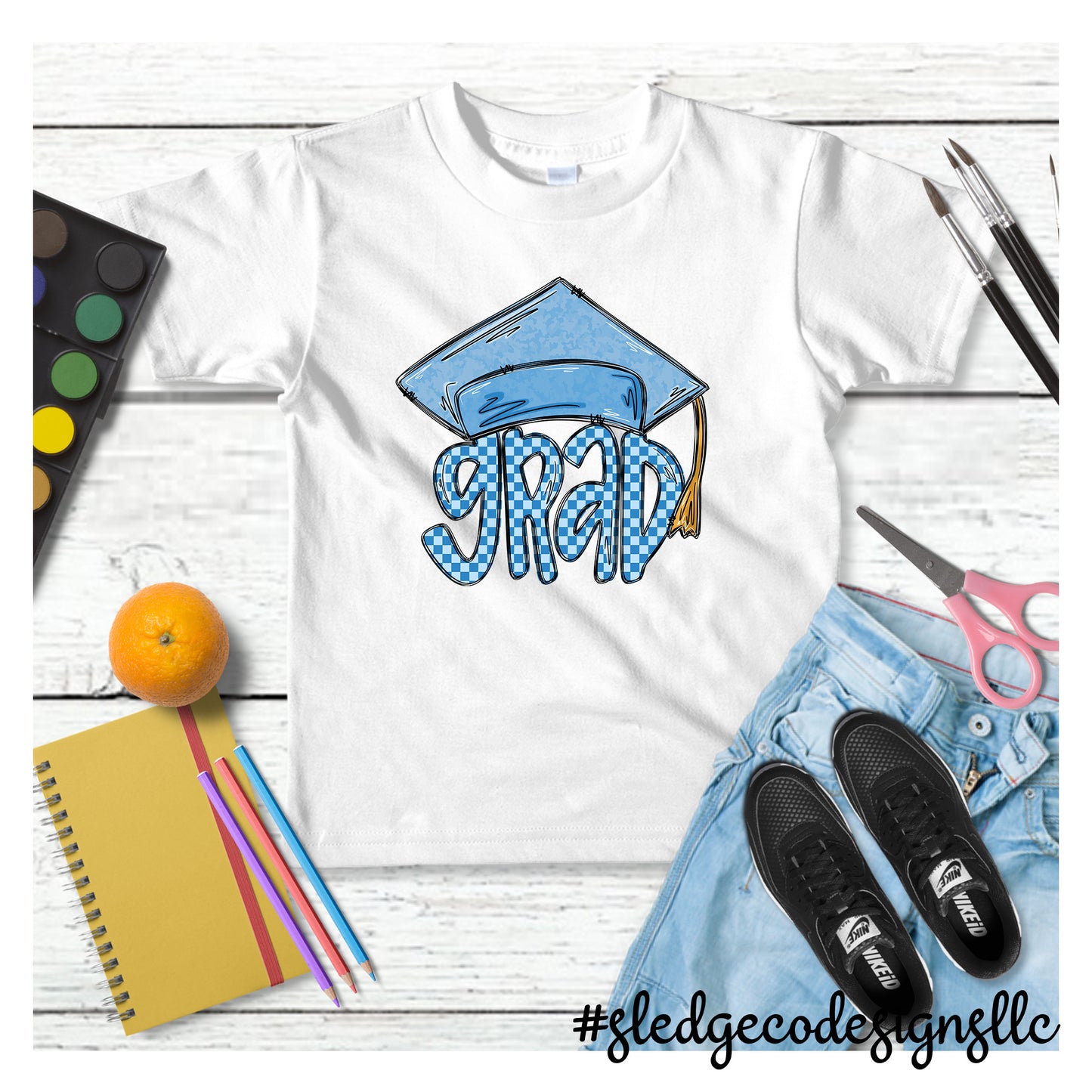 GRAD School Tee with Graduation Cap – Custom Unisex Graduation T-Shirt by Sledge Co Designs