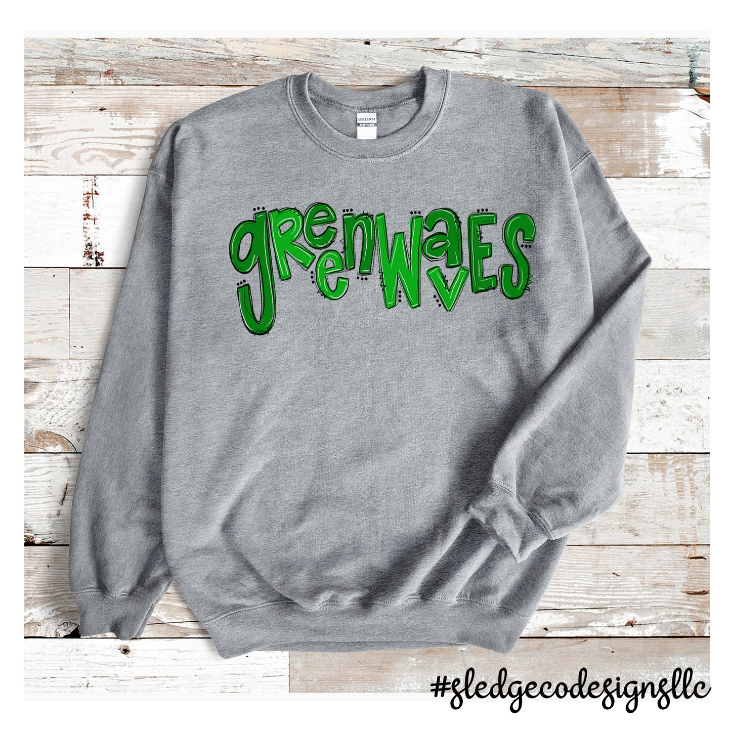 EXCLUSIVE: North Delta Green Waves -  HAND DRAWN | Custom Unisex SWEATSHIRT