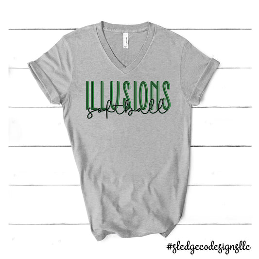 ILLUSIONS SOFTBALL DUO | CUSTOM UNISEX VNECK TEE
