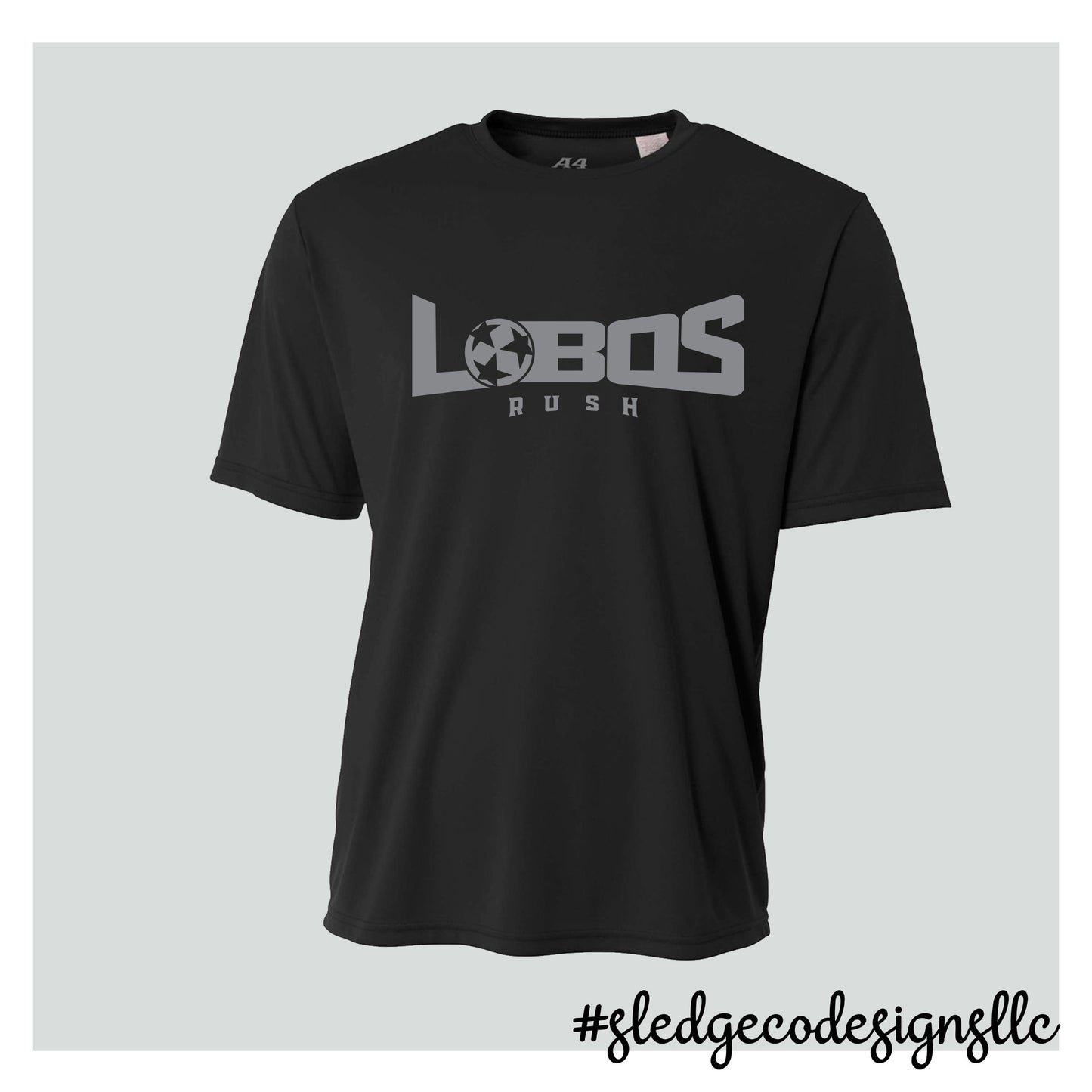 LOBOS SOCCER | BLACK + GREY | WARM-UP PRACTICE | A4 DRI-FIT TSHIRT