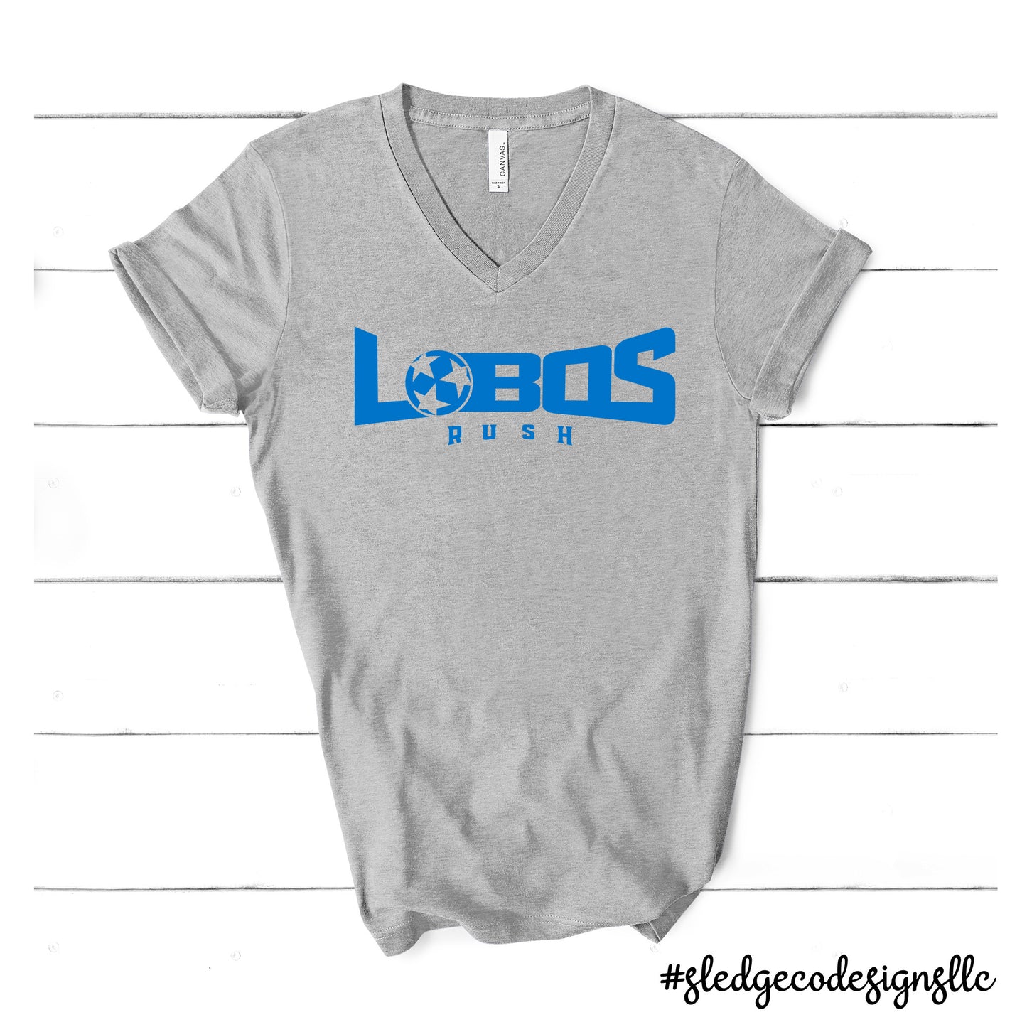 LOBOS RUSH | GREY & BLUE | VNECK Custom Unisex Tshirt