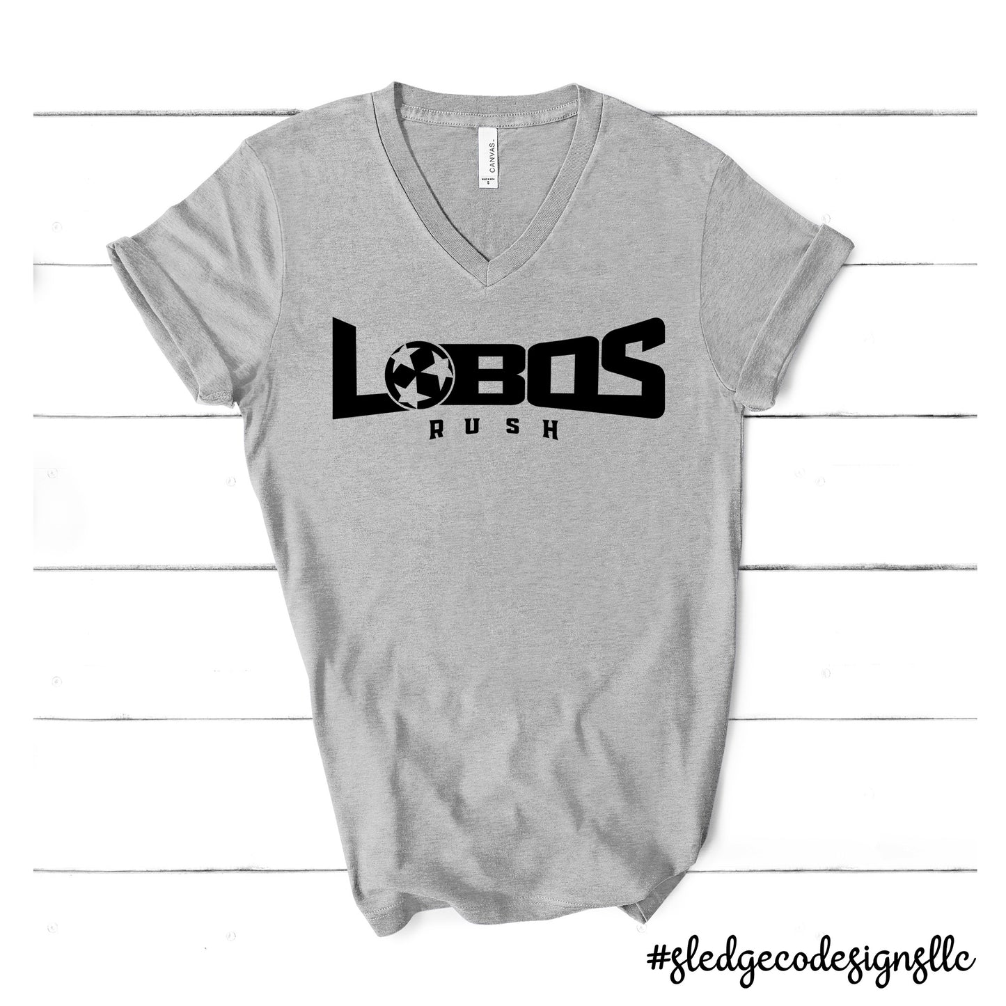 LOBOS RUSH | GREY & BLACK | VNECK Custom Unisex Tshirt