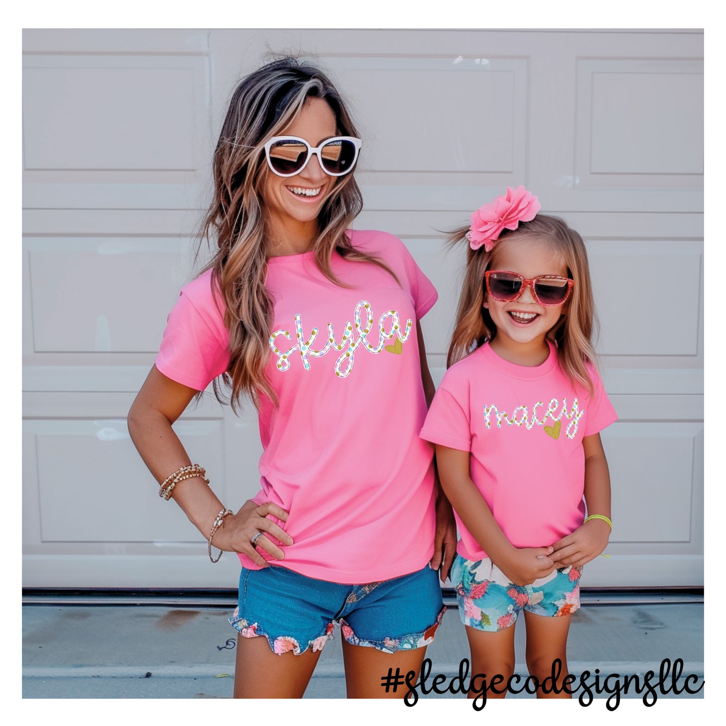 Personalized Name Shirts for MOM AND ME  | GIRL DOODLE POLKA DOT NAME TEE | CUSTOM TSHIRT