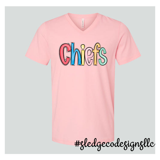 MAGNOLIA HEIGHTS CHIEFS | SKETCHED DOODLE | Custom Unisex VNECK Tshirt