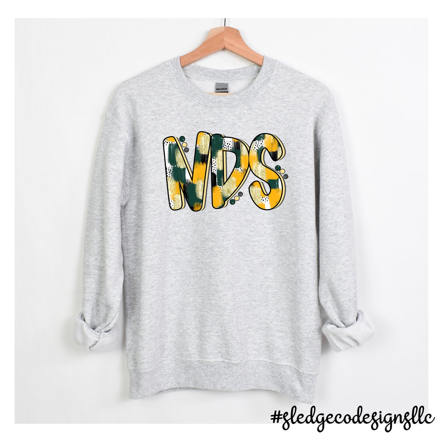 NDS | PAINTED GREEN & GOLD | HALD DRAWN | CUSTOM SWEATSHIRT