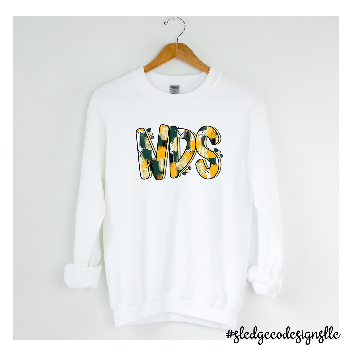 NDS | PAINTED GREEN & GOLD | HALD DRAWN | CUSTOM SWEATSHIRT