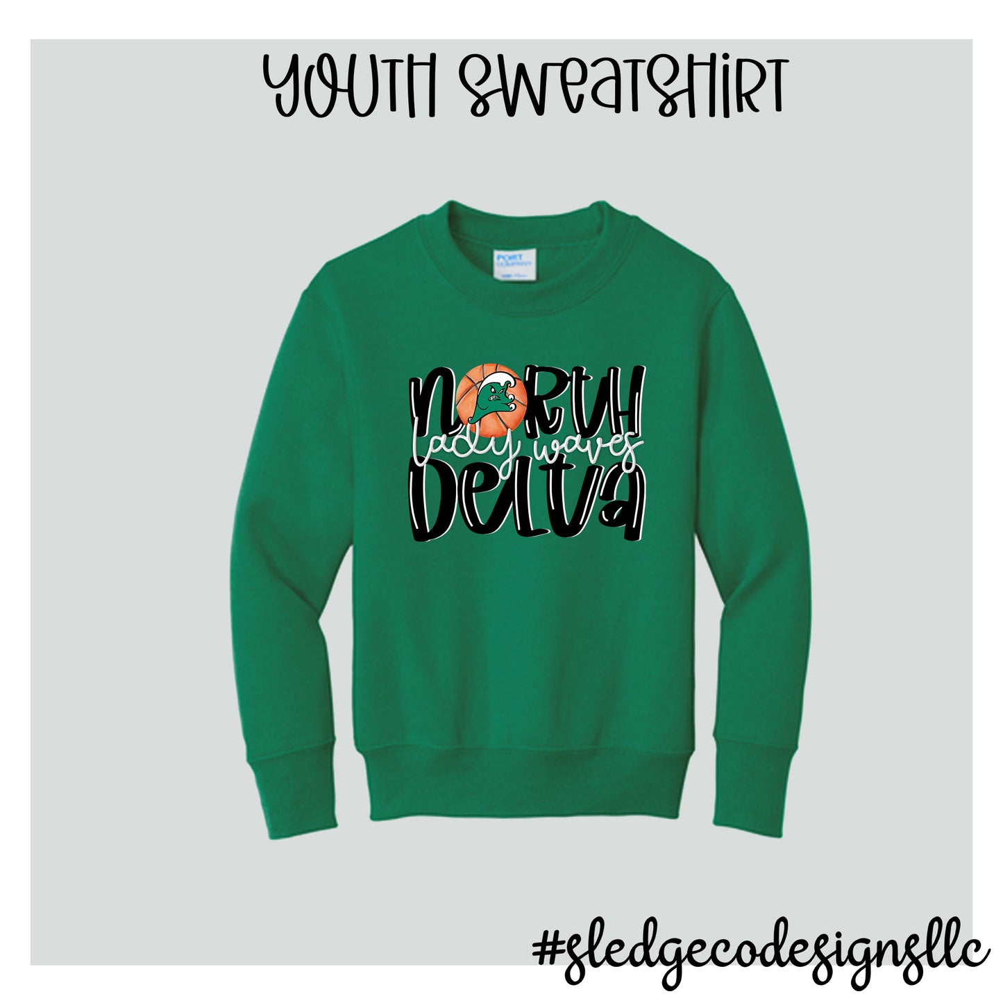 PRE-ORDER: EXCLUSIVE! NORTH DELTA CUSTOM HANDDRAWN BASKETBALL | GREEN | UNISEX SWEATSHIRT