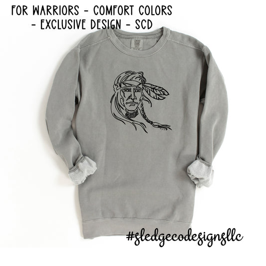 WARRIORS HEAD | BLACK OUTLINE | SENATOBIA WARRIORS | COMFORT COLORS UNISEX SWEATSHIRT