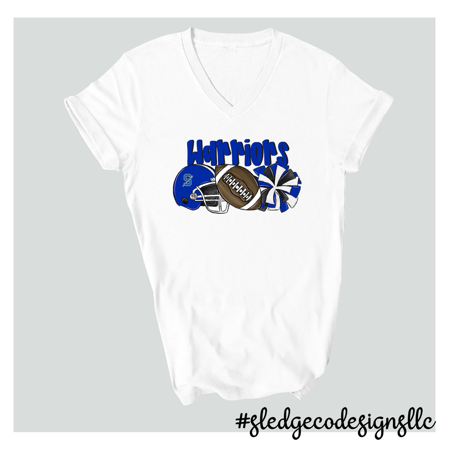 SENATOBIA WARRIORS FOOTBALL + CHEER | HANDDRAWN | Custom Unisex VNECK Tshirt