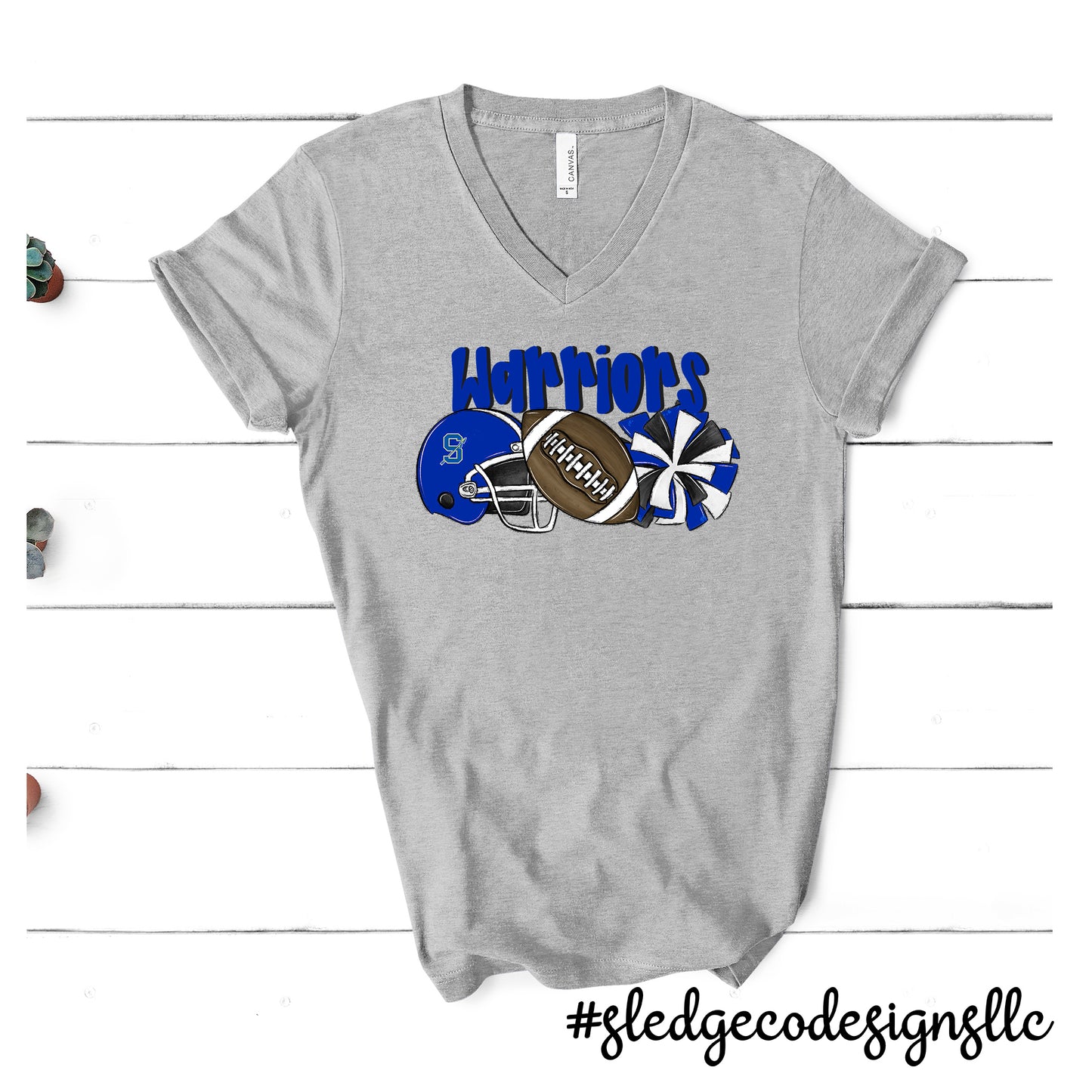 SENATOBIA WARRIORS FOOTBALL + CHEER | HANDDRAWN | Custom Unisex VNECK Tshirt