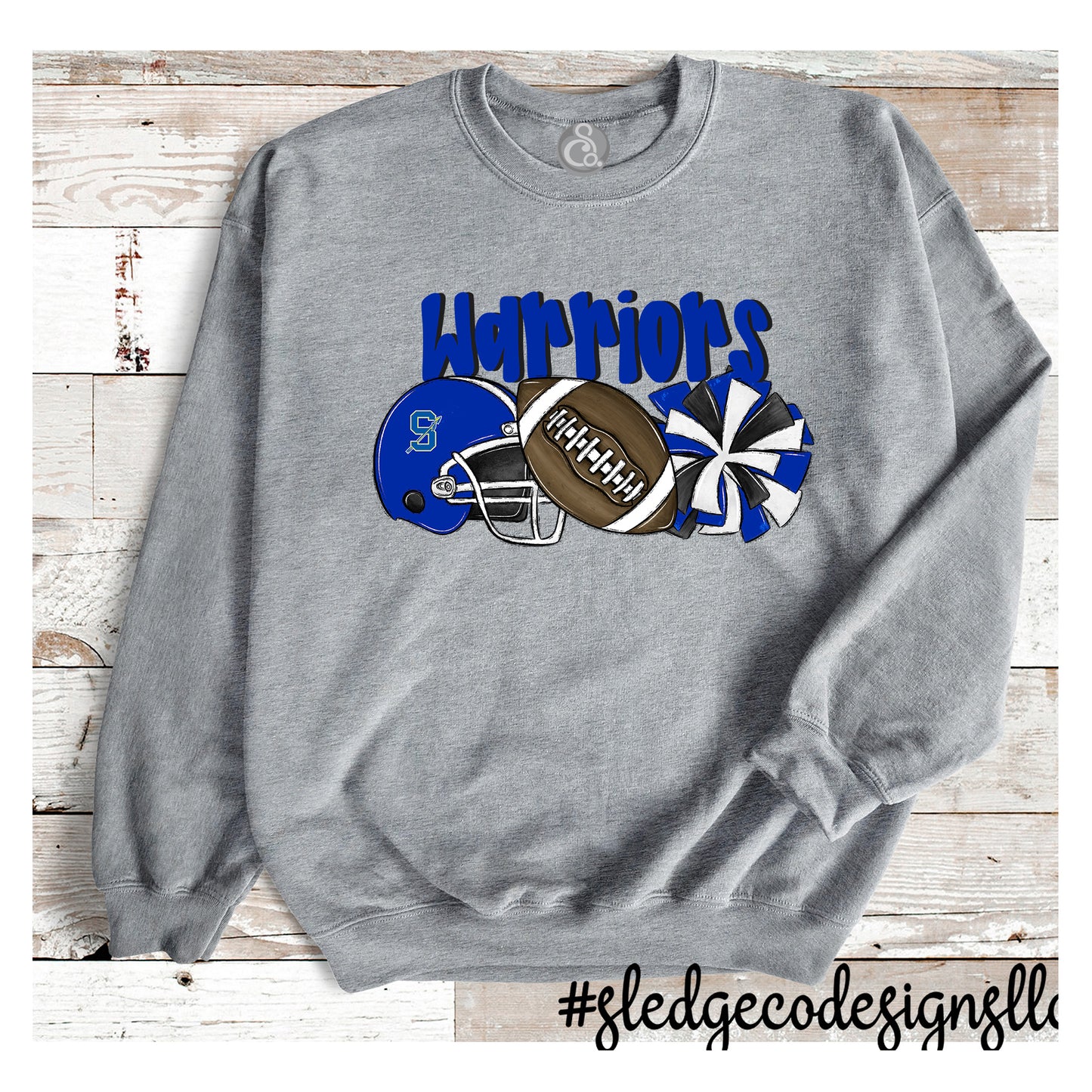 WARRIORS FOOTBALL WARRIOR HEAD, POMS & CHEER | CUSTOM UNISEX SWEATSHIRT