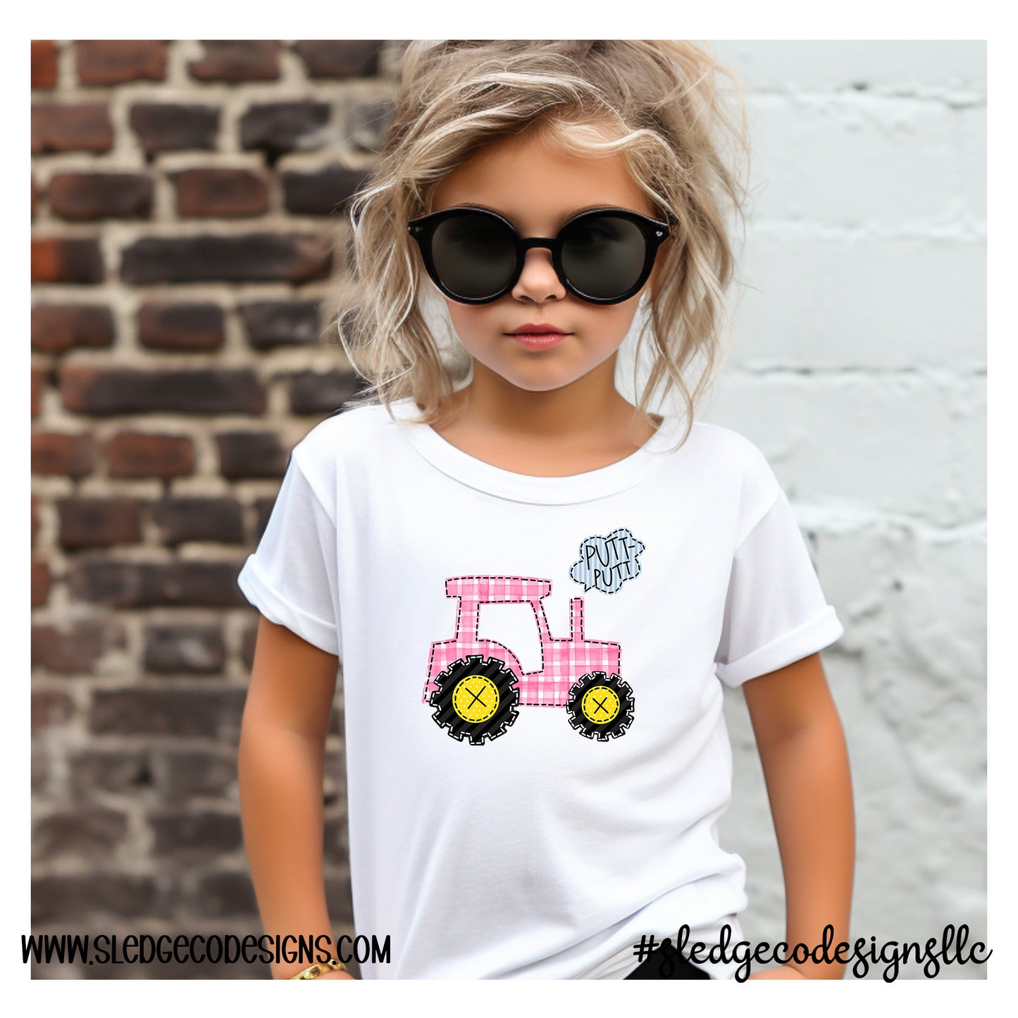 PINK Tractor Faux Applique | Southern GIRLS Tee  | GIRLS CUSTOM YOUTH | TODDLER | CUSTOM TSHIRT