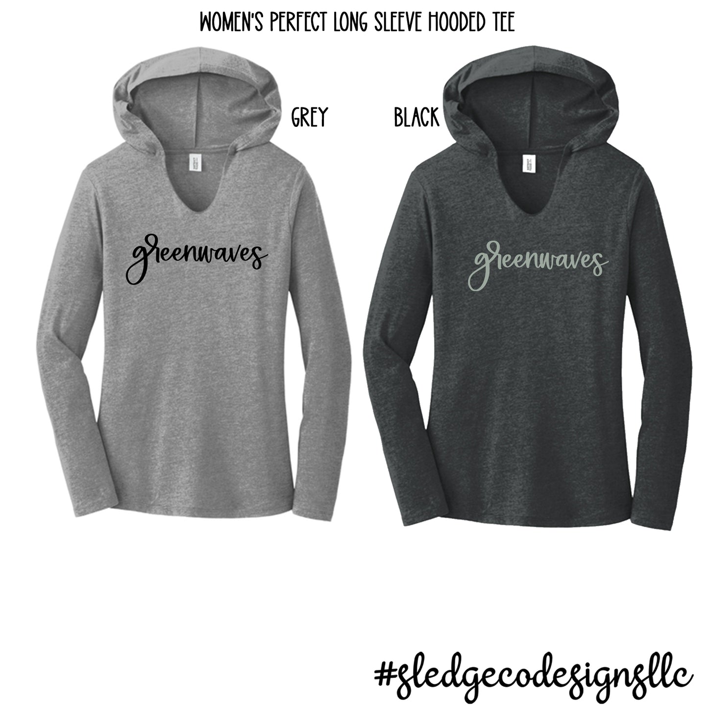 NORTH DELTA | SCRIPT GREEN WAVES | Women’s Perfect Tri Long Sleeve Hooded Tshirt