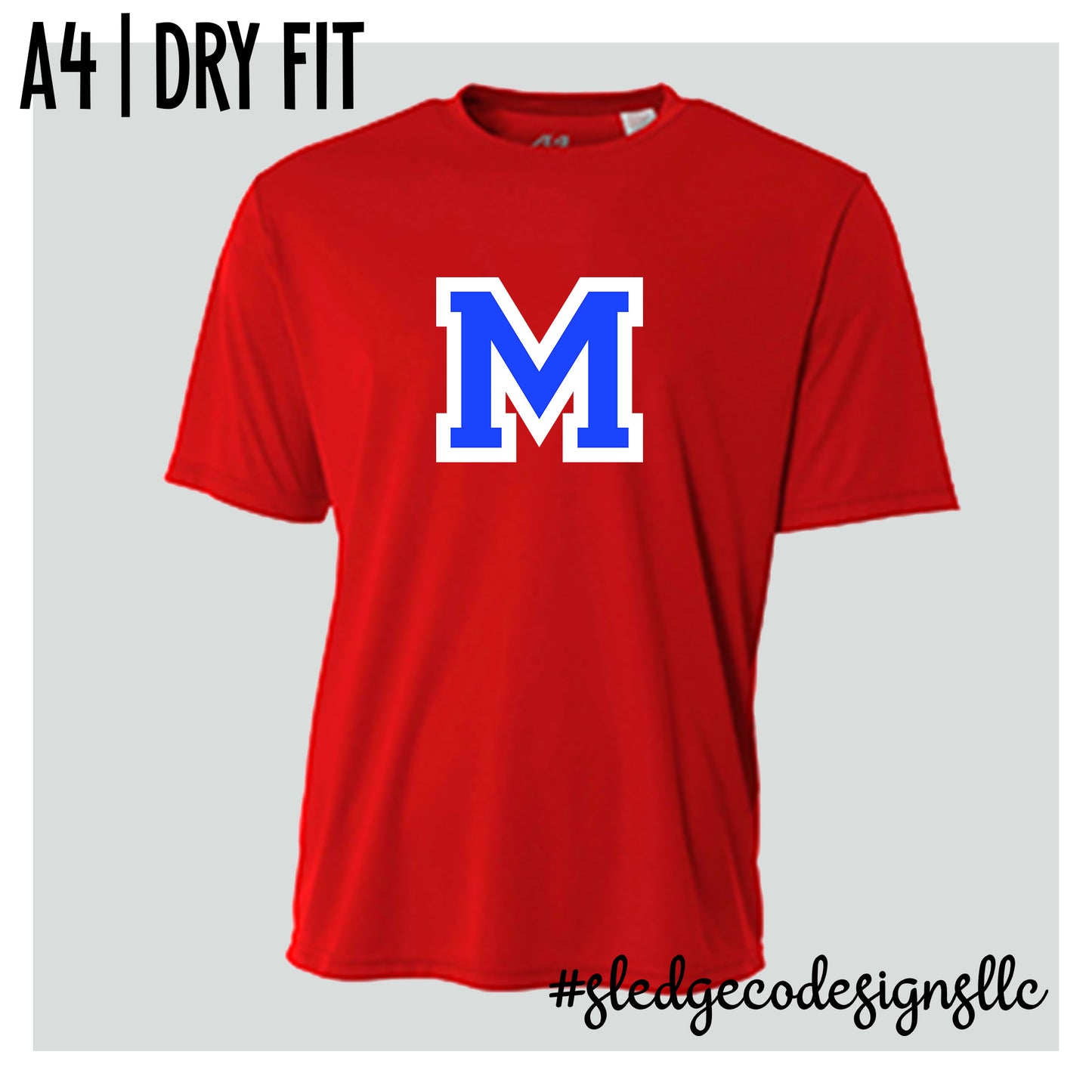 Marshall Academy Patriots | Blue M on A4 Dry Fit Tshirt | Custom Unisex Tshirt