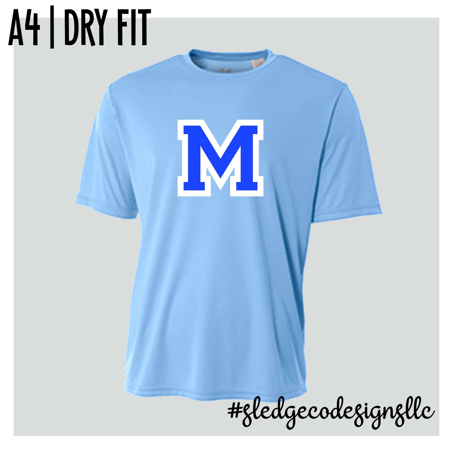 Marshall Academy Patriots | Blue M on A4 Dry Fit Tshirt | Custom Unisex Tshirt