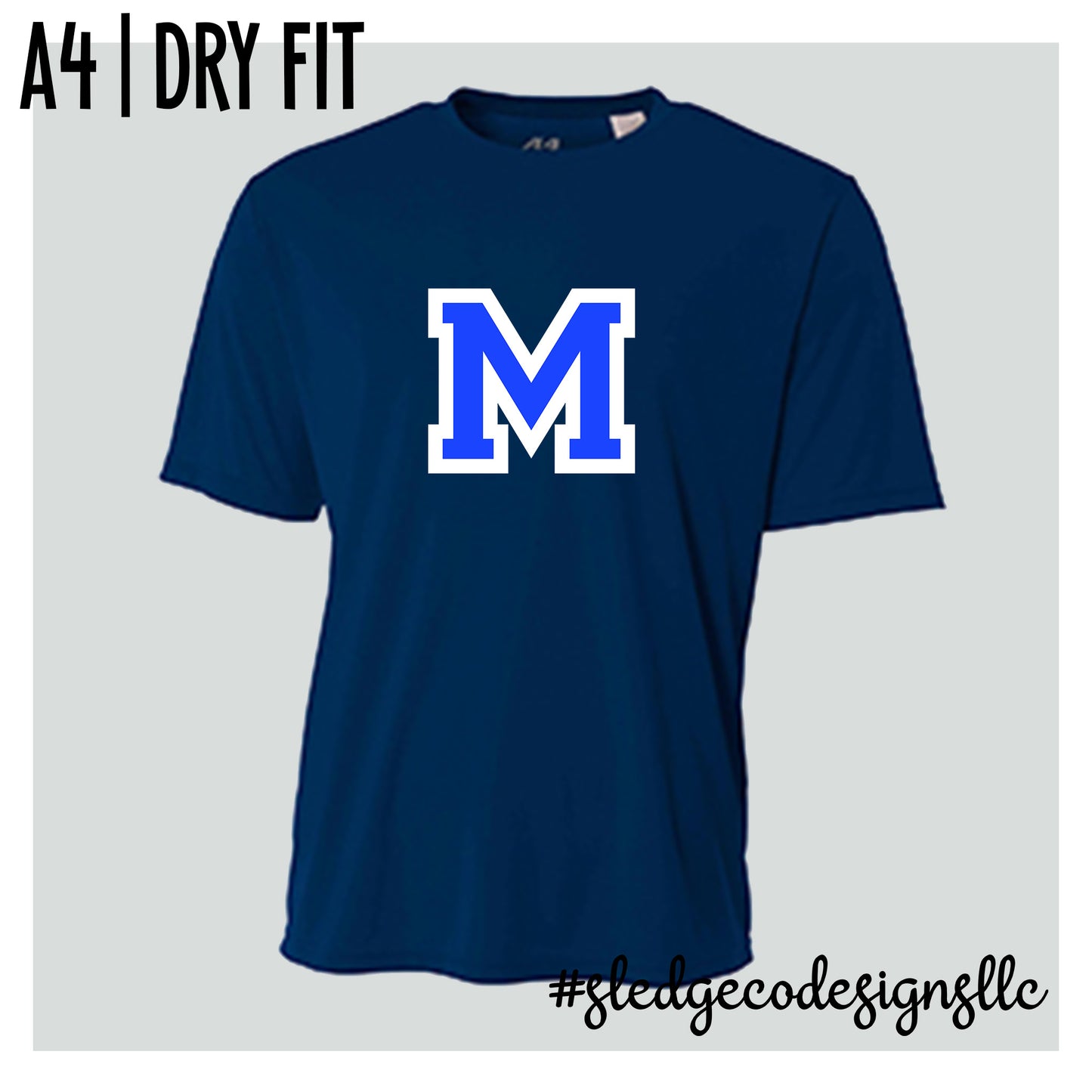 Marshall Academy Patriots | Blue M on A4 Dry Fit Tshirt | Custom Unisex Tshirt