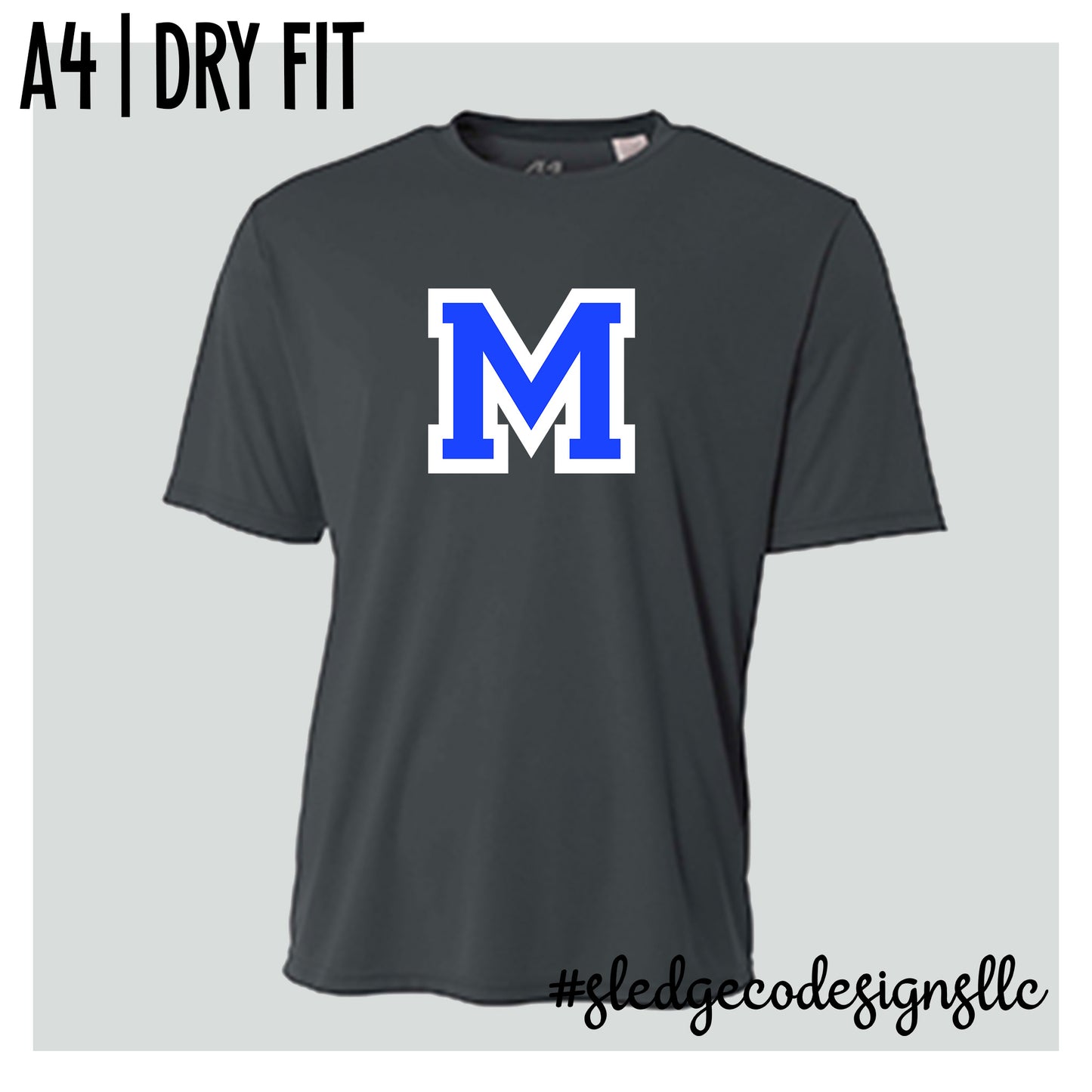 Marshall Academy Patriots | Blue M on A4 Dry Fit Tshirt | Custom Unisex Tshirt