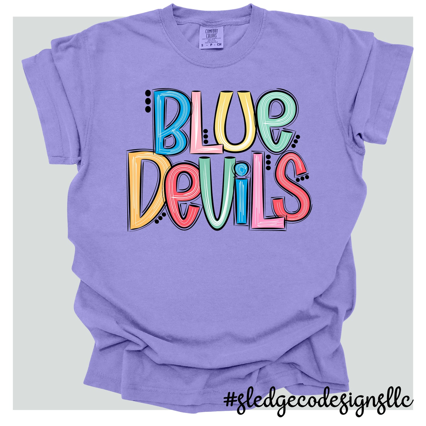 TUNICA ACADEMY BLUE DEVILS |  COLORFUL SKETCHED DOODLE |  Custom Unisex Tshirt