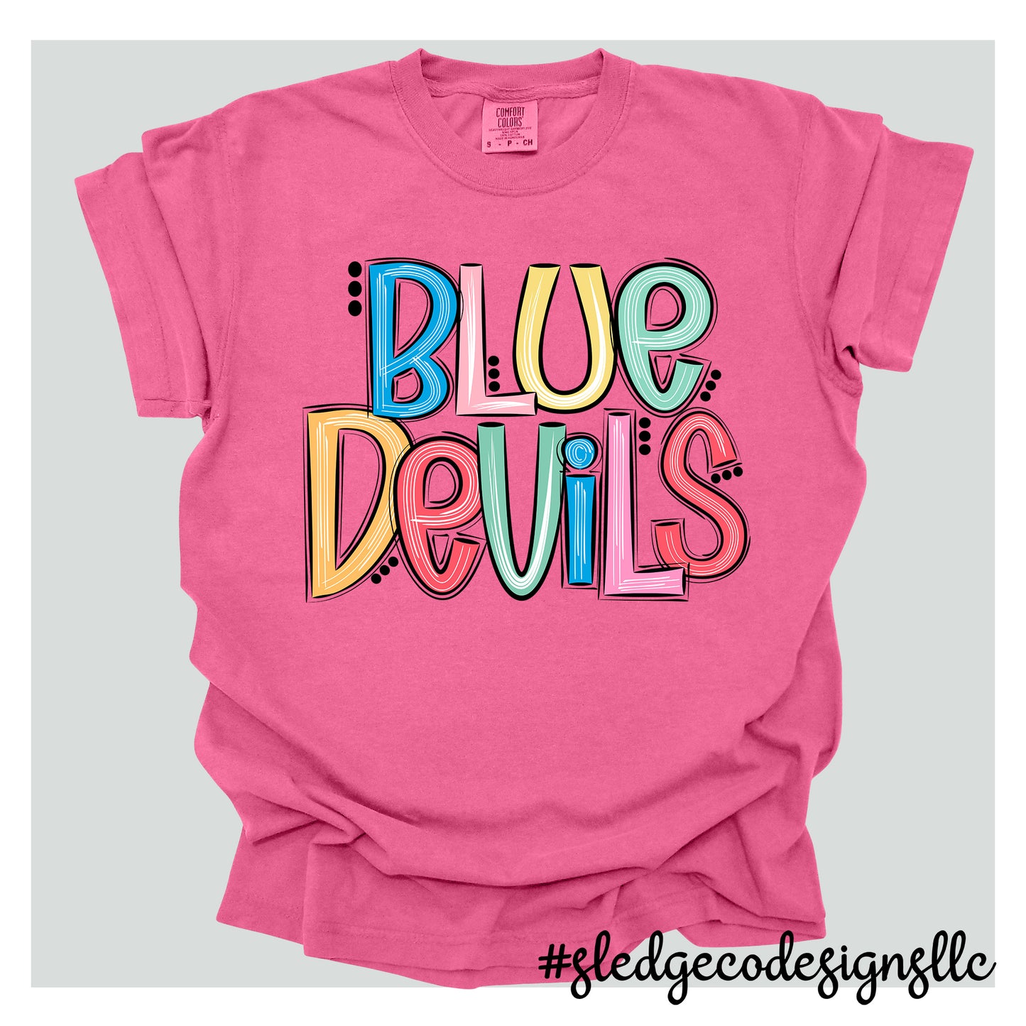 TUNICA ACADEMY BLUE DEVILS |  COLORFUL SKETCHED DOODLE |  Custom Unisex Tshirt