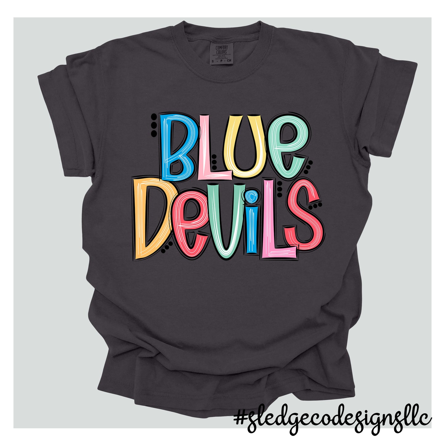 TUNICA ACADEMY BLUE DEVILS |  COLORFUL SKETCHED DOODLE |  Custom Unisex Tshirt