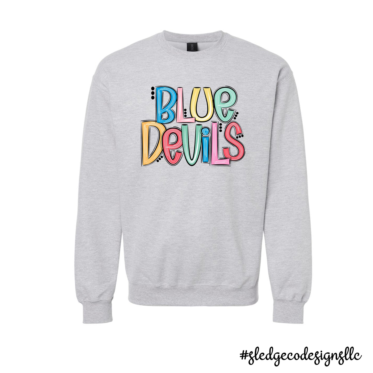 TUNICA ACADEMY BLUE DEVILS |  COLORFUL SKETCHED DOODLE  | CUSTOM UNISEX SWEATSHIRT