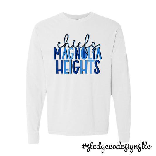 MAGNOLIA HEIGHTS CHIEFS | STACKED BLUE | Long Sleeve Custom Unisex Tshirt