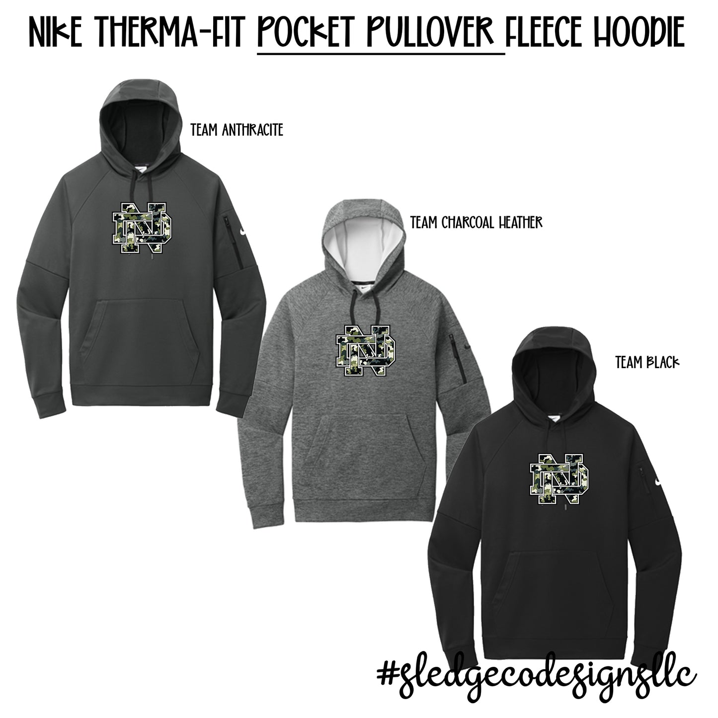 NEW NIKE | NORTH DELTA GREEN WAVE | LOGO | Therma-FIT Pocket Pullover Fleece Hoodie (side zipper)