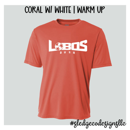 LOBOS SOCCER | CORAL WITH WHITE | WARM-UP PRACTICE | A4 DRI-FIT TSHIRT