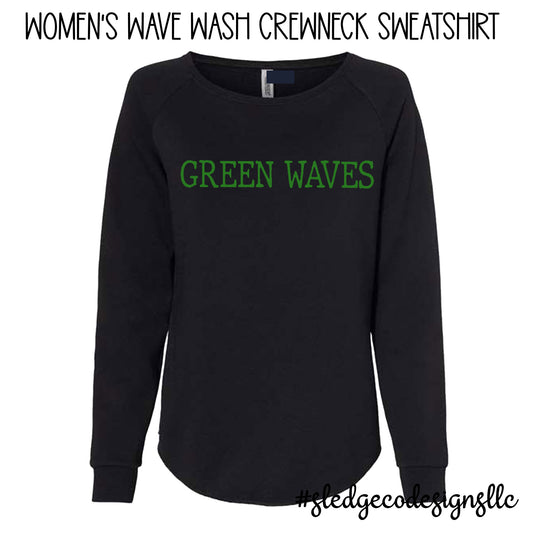 NORTH DELTA GREEN WAVES | Women's Wave Wash Crewneck Sweatshirt | BLACK