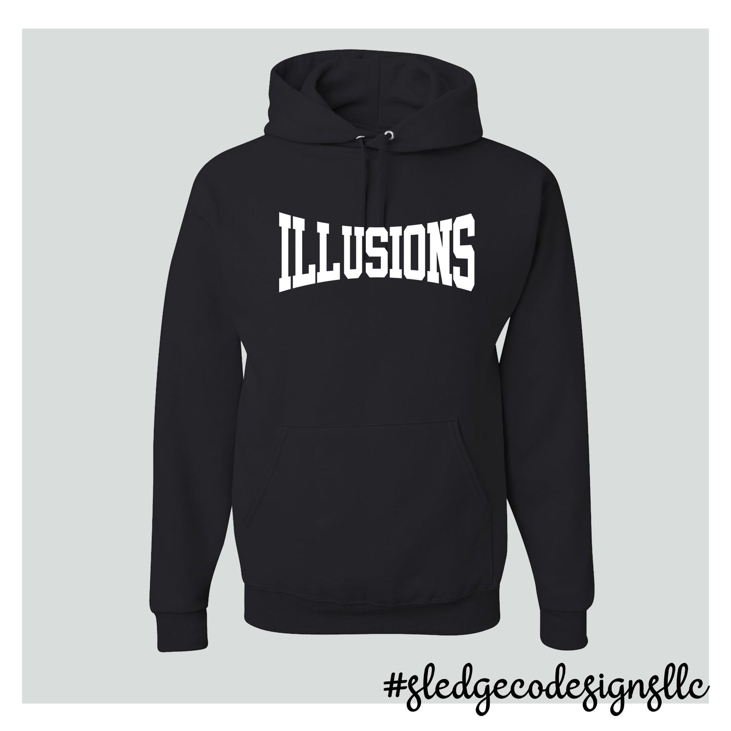 Illusions Softball LOGO WHITE  | BLACK UNISEX HOODED SWEATSHIRT