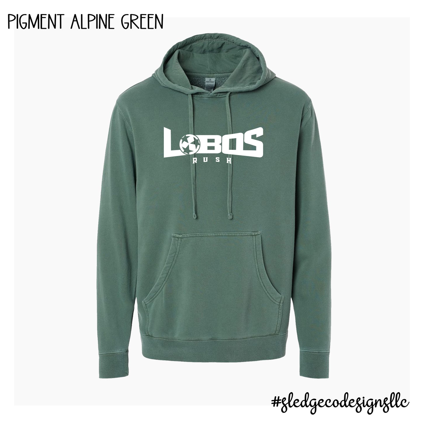 LOBOS SOCCER | Midweight Pigment-Dyed Hooded Sweatshirt | Pigment Alpine Green
