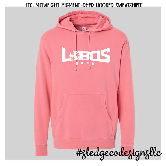 LOBOS SOCCER | Midweight Pigment-Dyed Hooded Sweatshirt | Pigment Pink