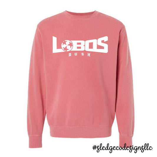LOBOS RUSH SOCCER | Midweight Pigment-Dyed Crewneck Sweatshirt | Pigment Pink
