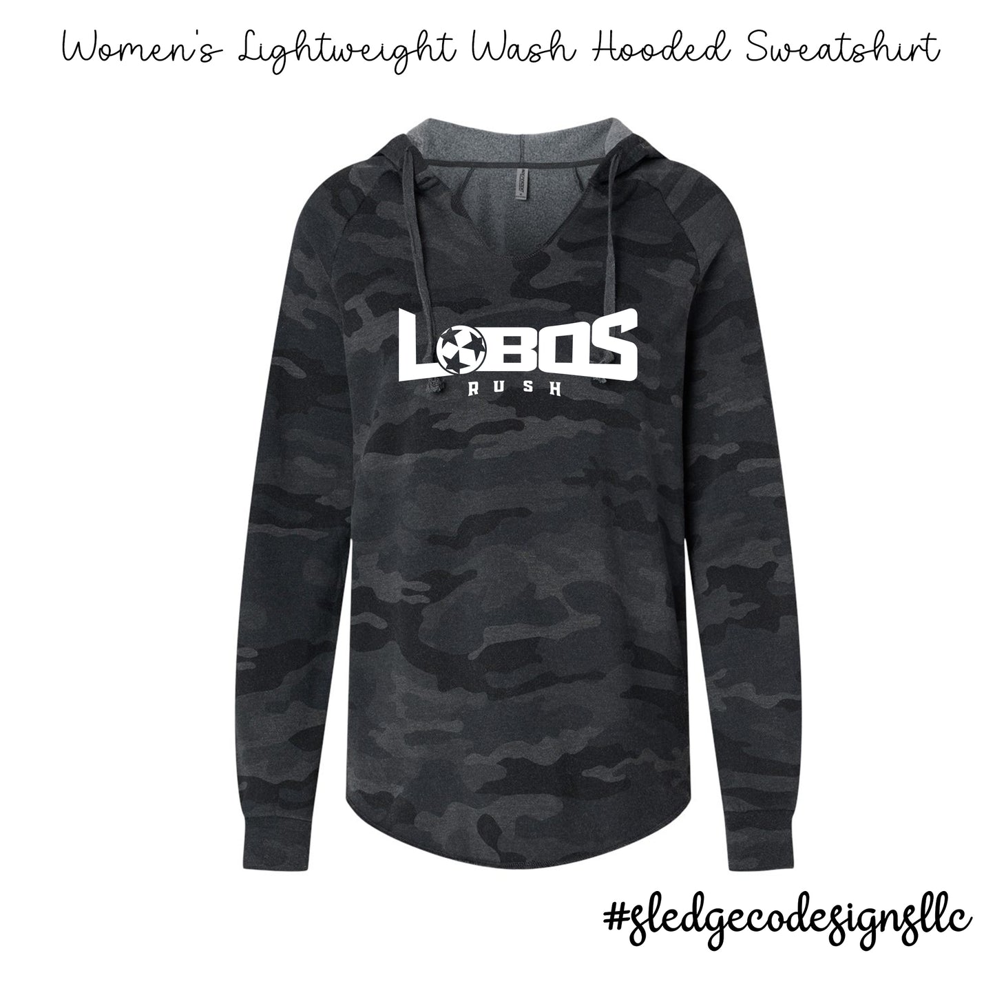 Lobos Soccer |  Women’s Lightweight  Wash Hooded Sweatshirt CAMO