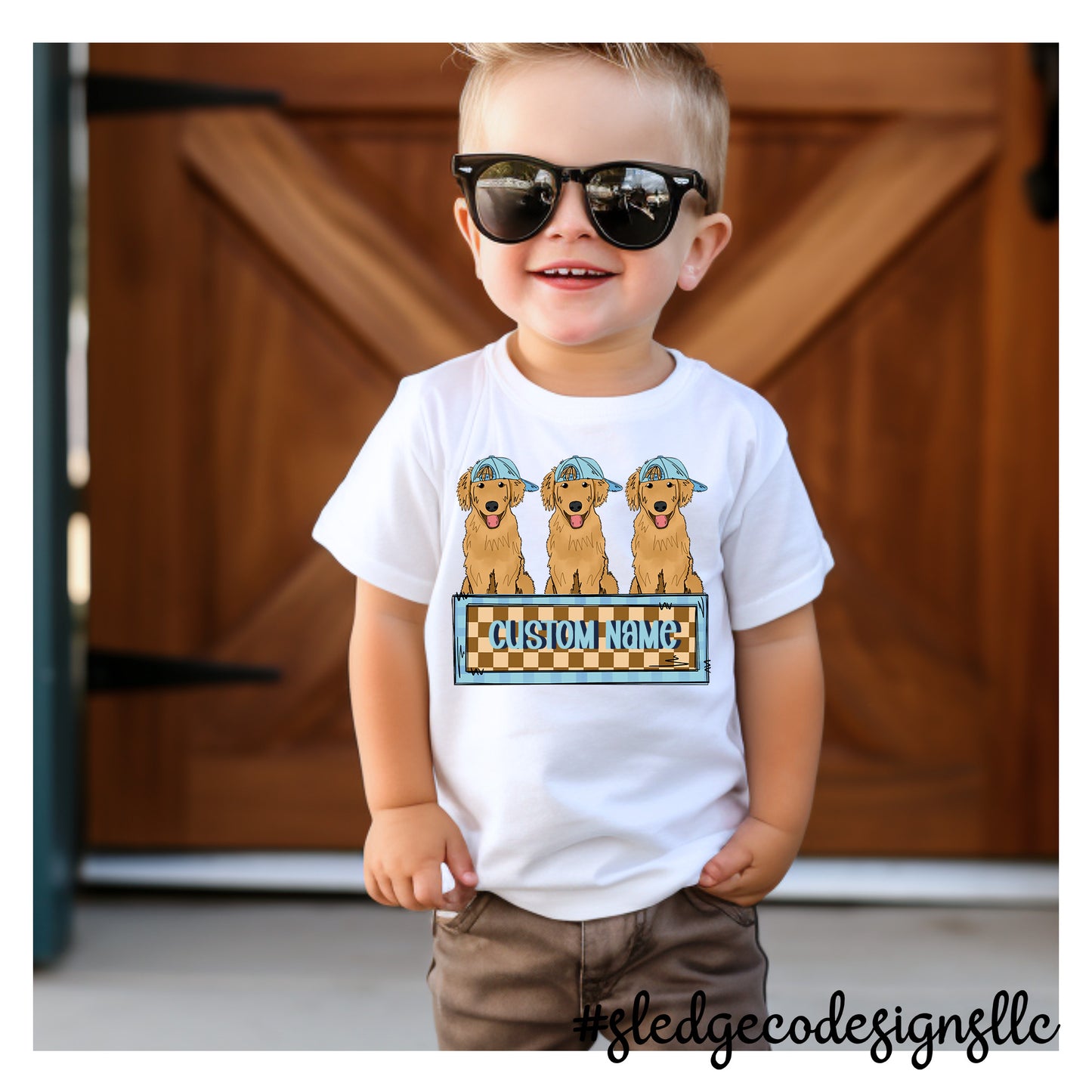 Kids Custom Golden retrievers PUPPY DOGS with name added | ADULT - YOUTH - TODDLER - INFANT | UNISEX CUSTOM TSHIRT