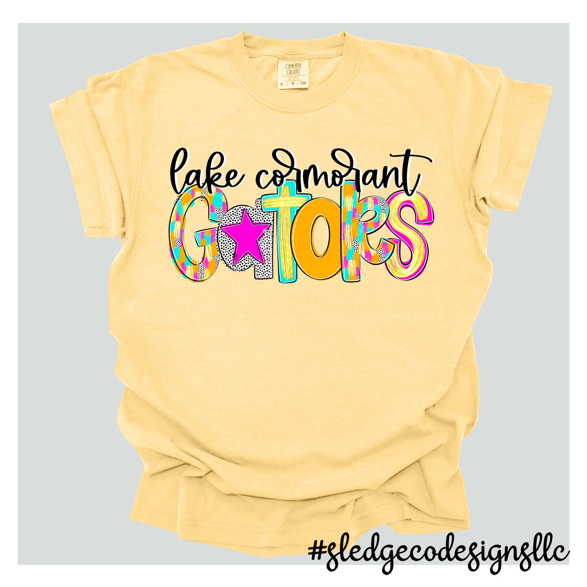 Lake Cormorant Gators Boho Custom Unisex T-Shirt by Sledge Co Designs featuring a stylish school spirit design for students, parents, fans, and alumni.