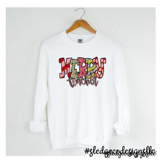 MERRY TEACHER |  COMFORT COLORS LIGHTWEIGHT SWEATSHIRT