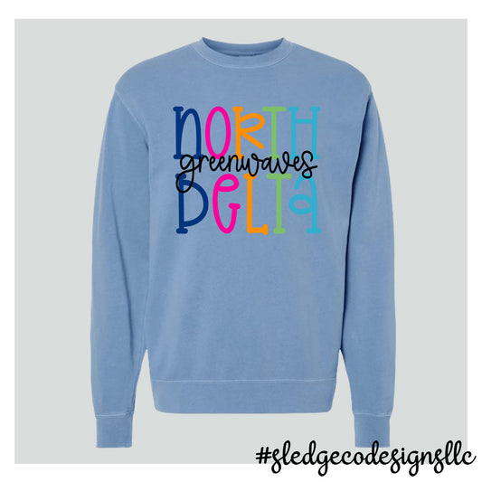 NORTH DELTA GREENWAVES | COLORFUL | Midweight Pigment-Dyed Crewneck Sweatshirt