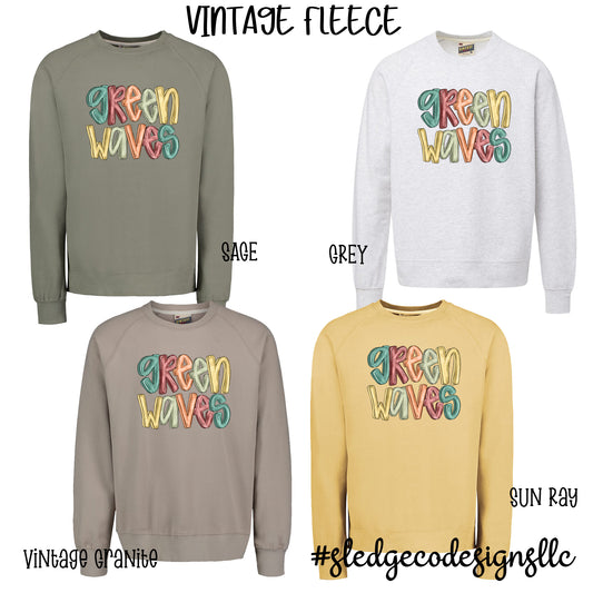 NORTH DELTA GREENWAVES | FALL | Vintage Fleece Raglan Crewneck Sweatshirt