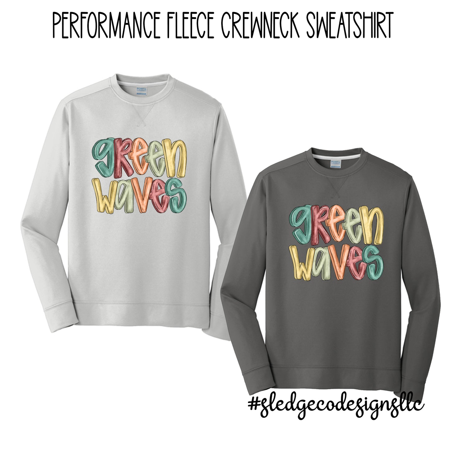 NORTH DELTA GREEN WAVES FALL DOODLE | Performance Fleece Crewneck Sweatshirt