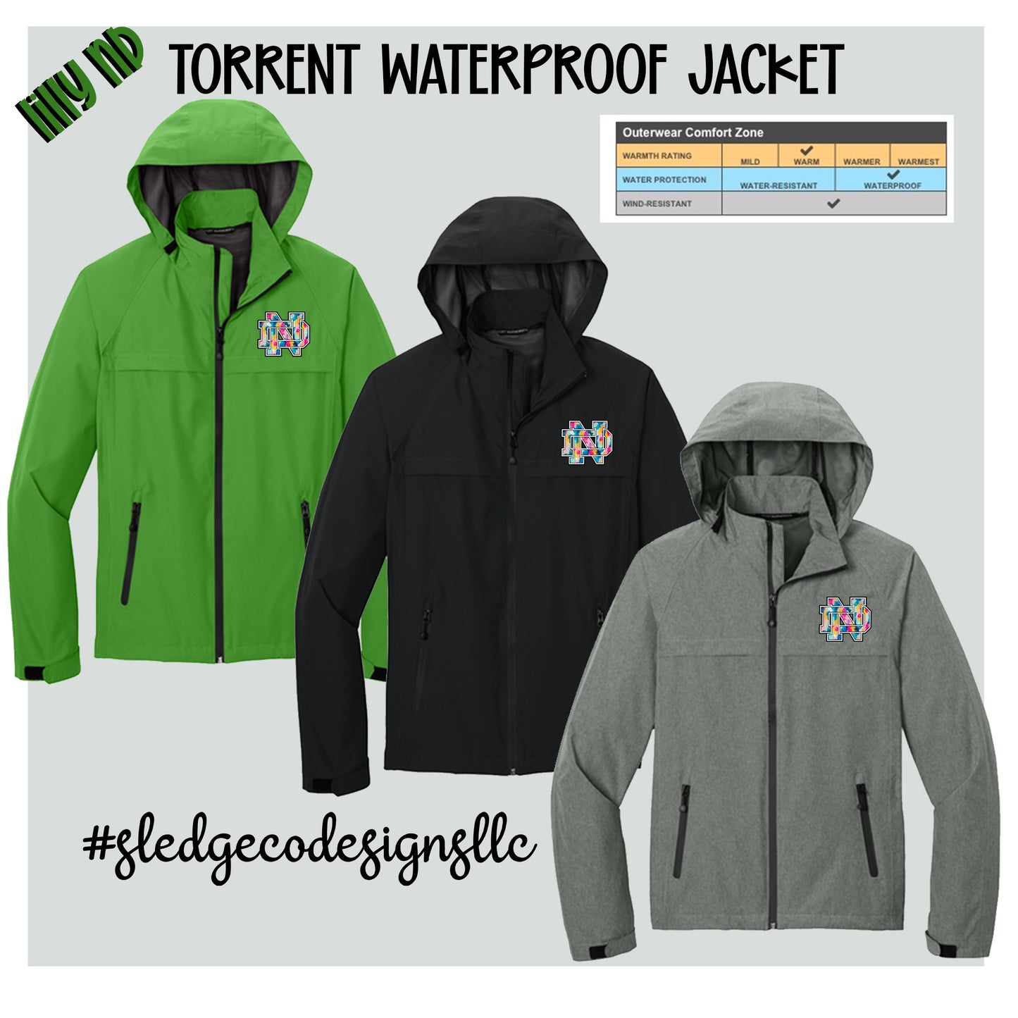 NORTH DELTA | ND "LILLY"  LOGO  | ITC Nylon Anorak | Unisex Waterproof Rain Jacket